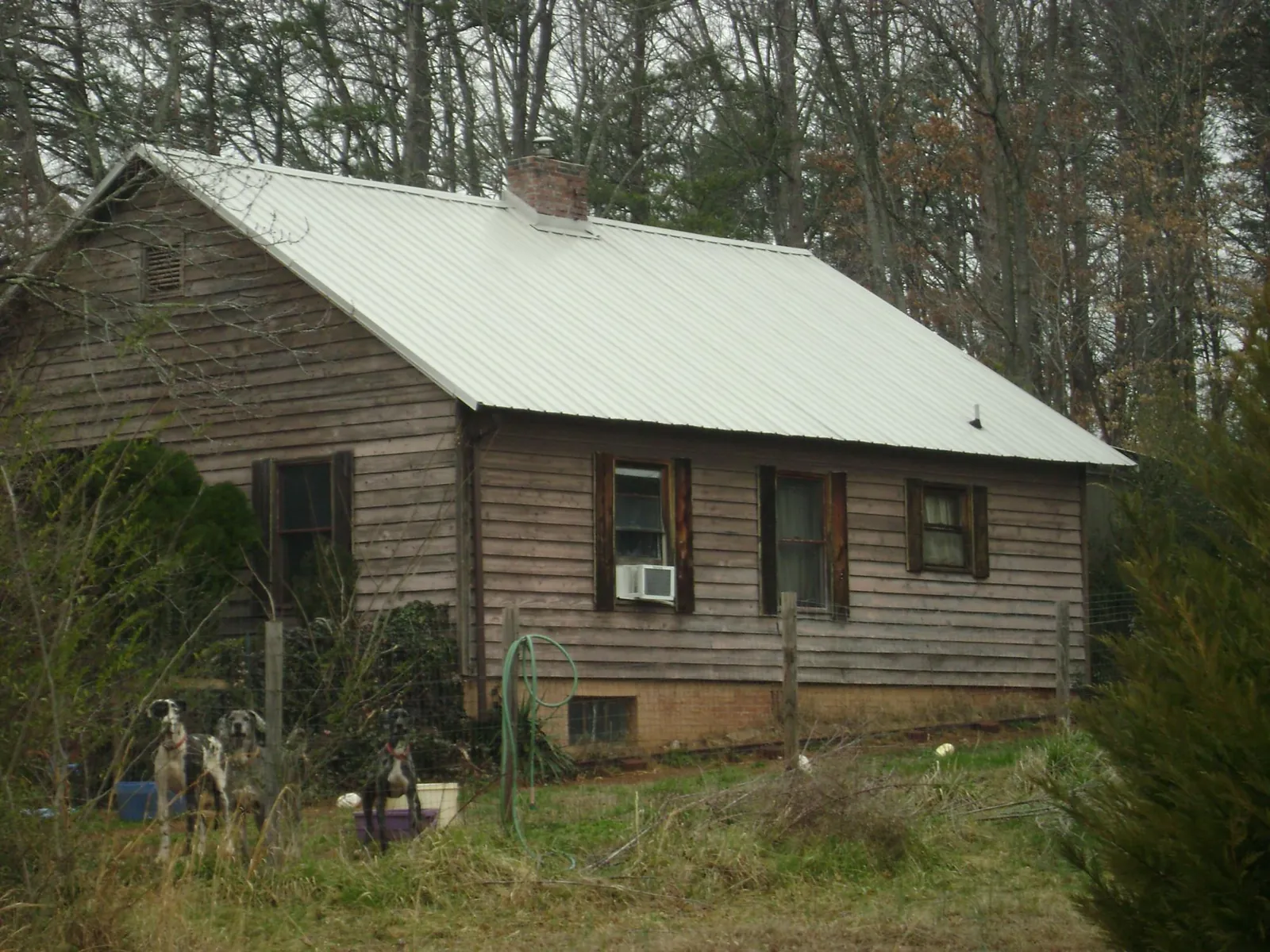 White metal roof on an old wood sided farmhouse, from a Asphalt Shingle Roof Repair job in Carnegie